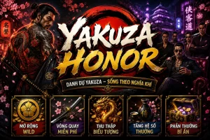 Vết chém katana rồng tỏa vệt sáng xanh bùng nổ biểu tượng trong E2BET YAKUZA HONOR